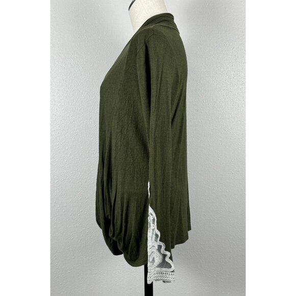 Sun Moon Womens Green Draped Cowl Neck Shirt Partial Lace Cuff Stretch Large? - Picture 4 of 12
